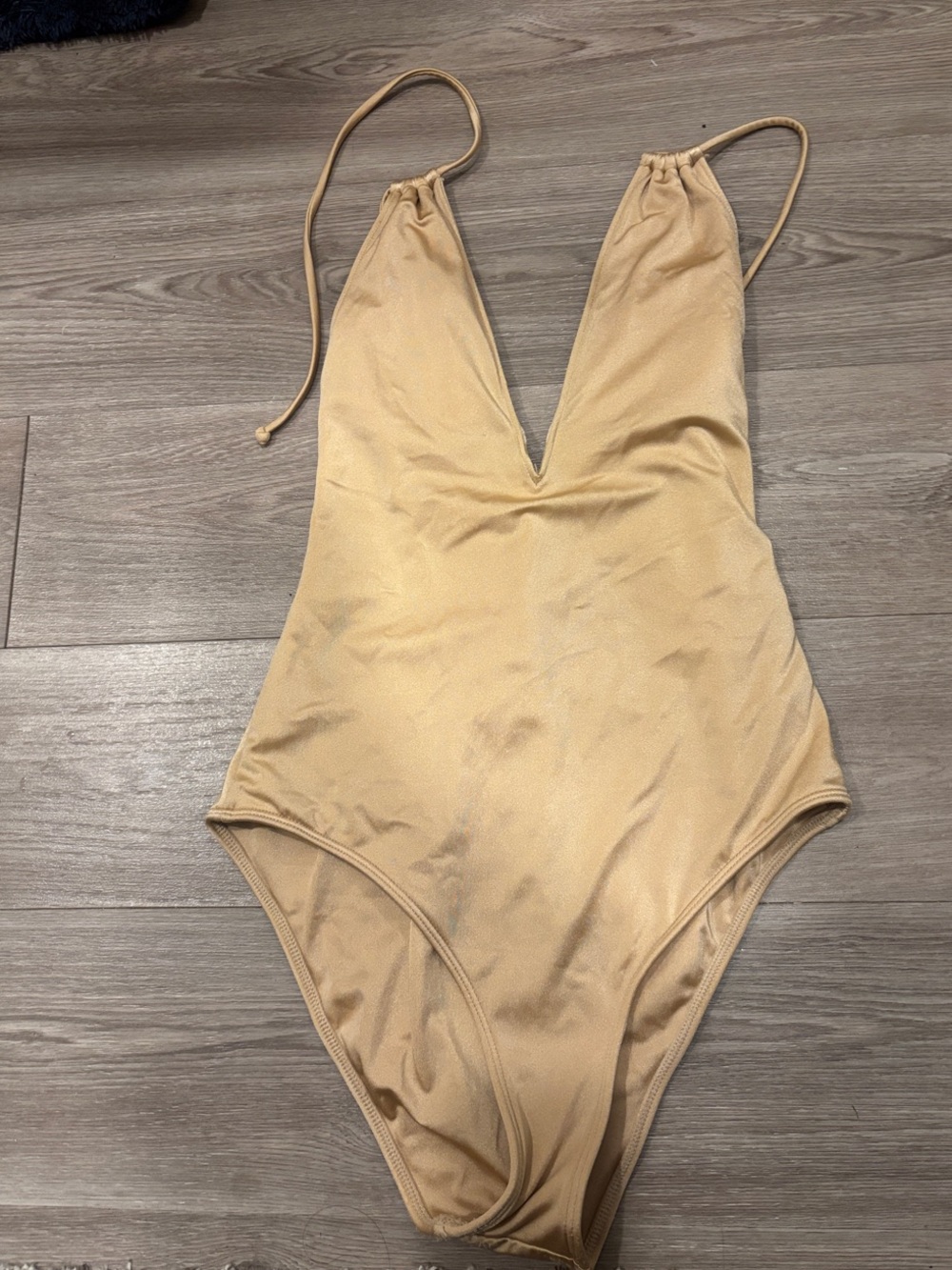 LA Hearts Champagne Nude One Piece Halter Swimsuit- Size Small